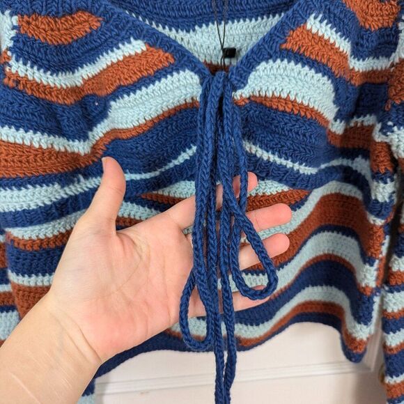 Sea New York | Wavey Striped Crochet Cropped Sweater Size Extra Large - Picture 4 of 7